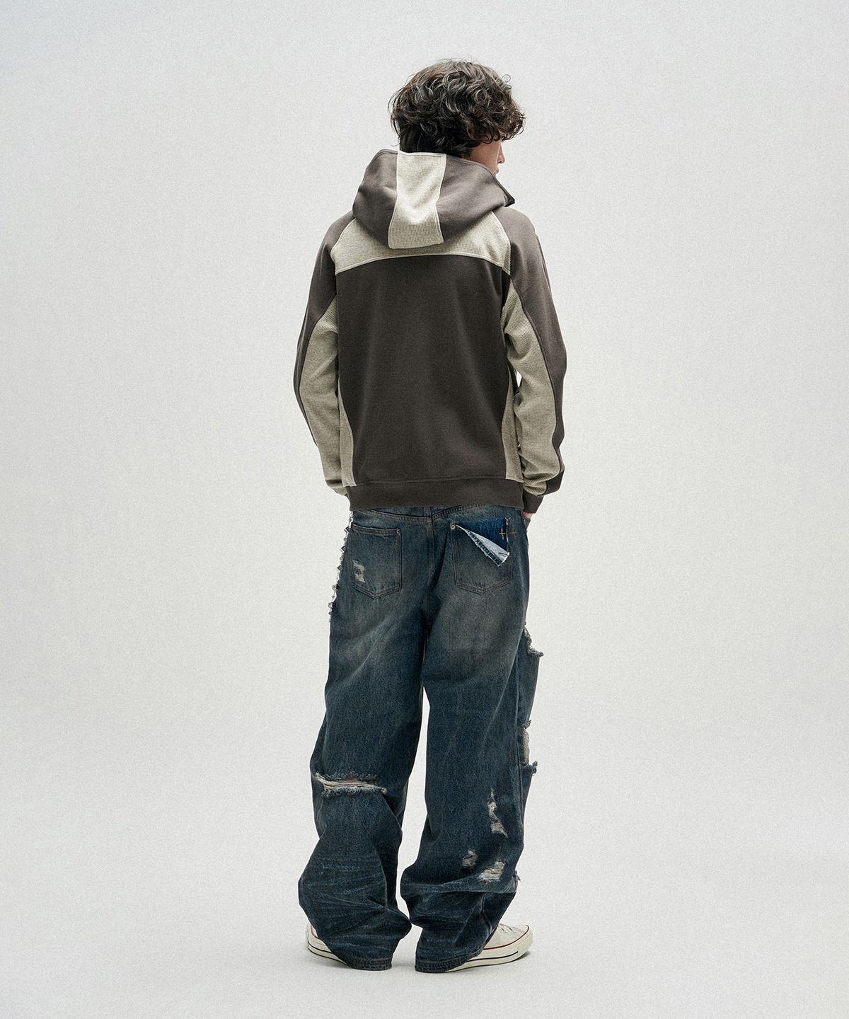 낫포너드(NOT4NERD) Diagonal Rib Panel Hood Zip Up - Charcoal