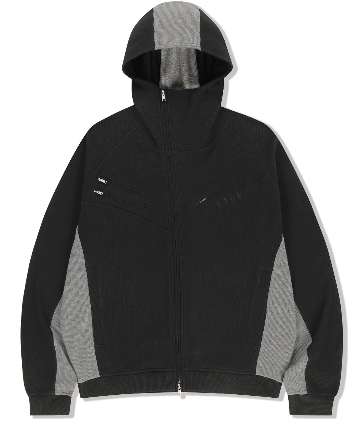 낫포너드(NOT4NERD) Diagonal Rib Panel Hood Zip Up - Black