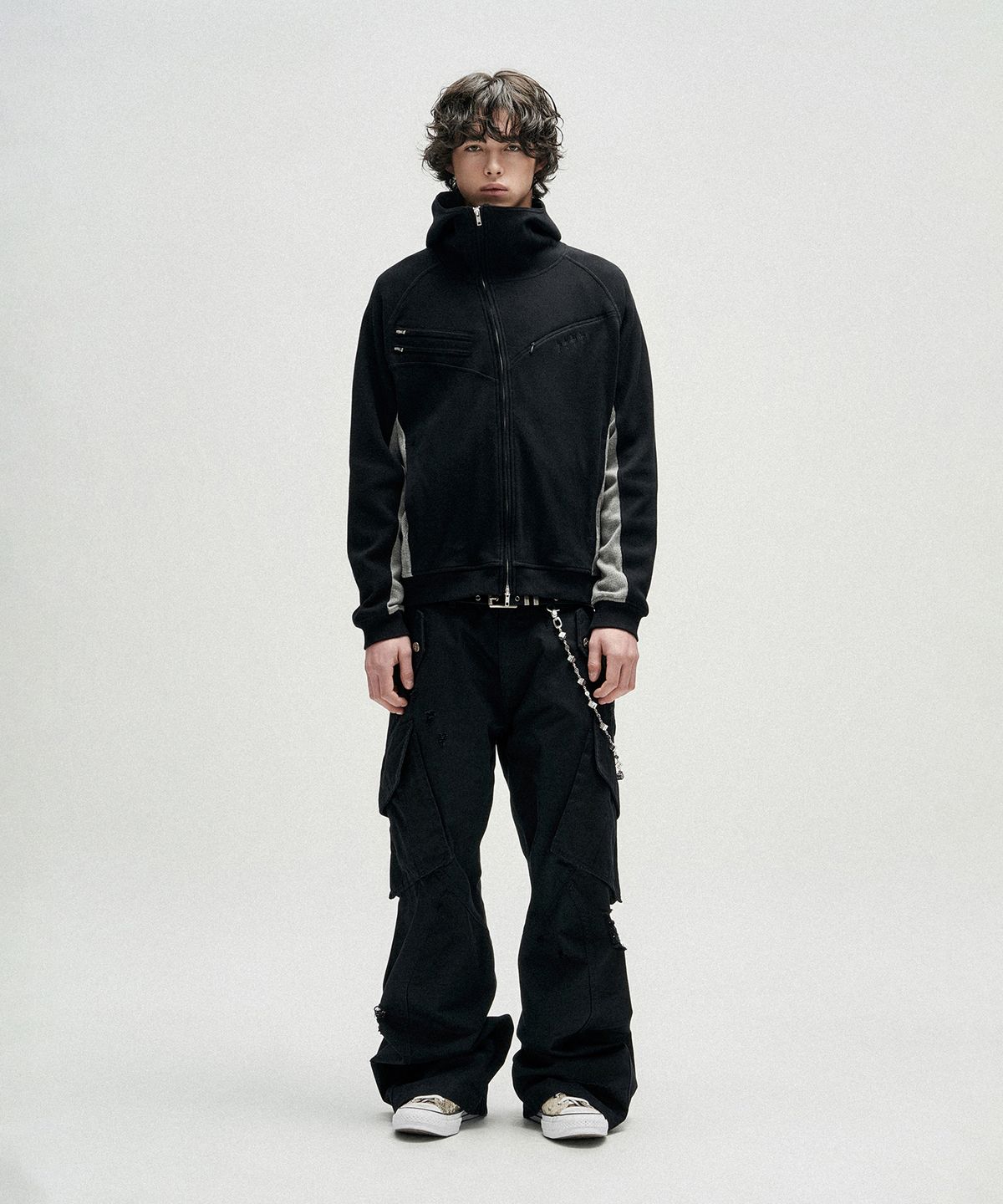 낫포너드(NOT4NERD) Diagonal Rib Panel Hood Zip Up - Black