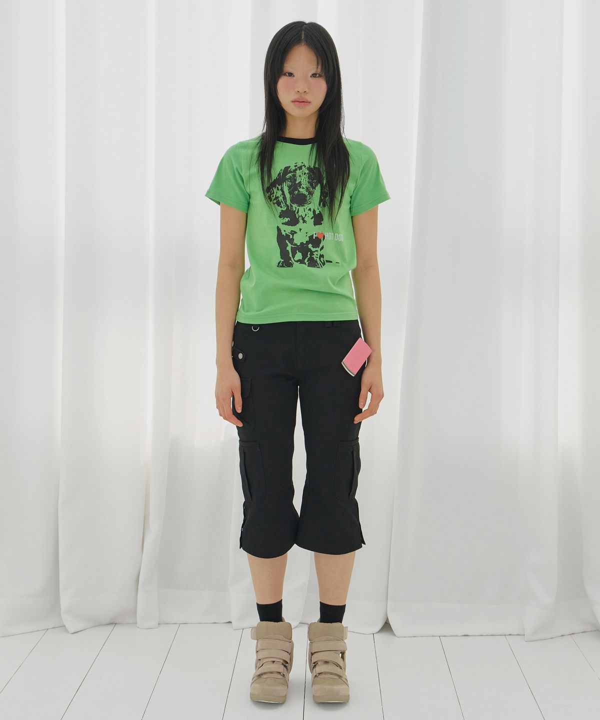 팬시클럽(FANCY CLUB) 아이 러브 핫도그 티 (GREEN) F26QB053
