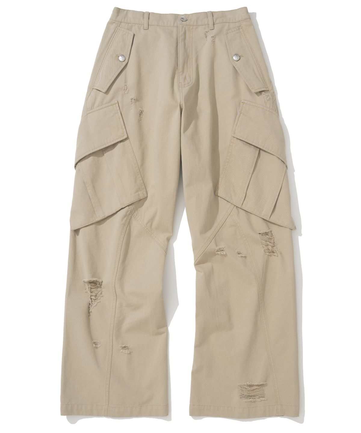 낫포너드(NOT4NERD) Distressed Incision Cargo Denim Pants - Beige