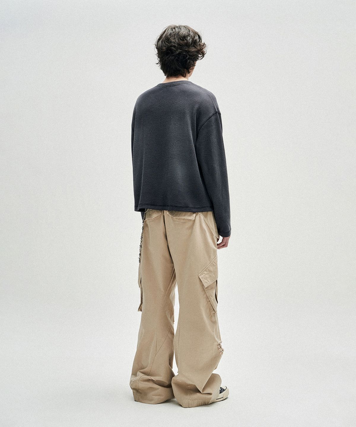 낫포너드(NOT4NERD) Distressed Incision Cargo Denim Pants - Beige