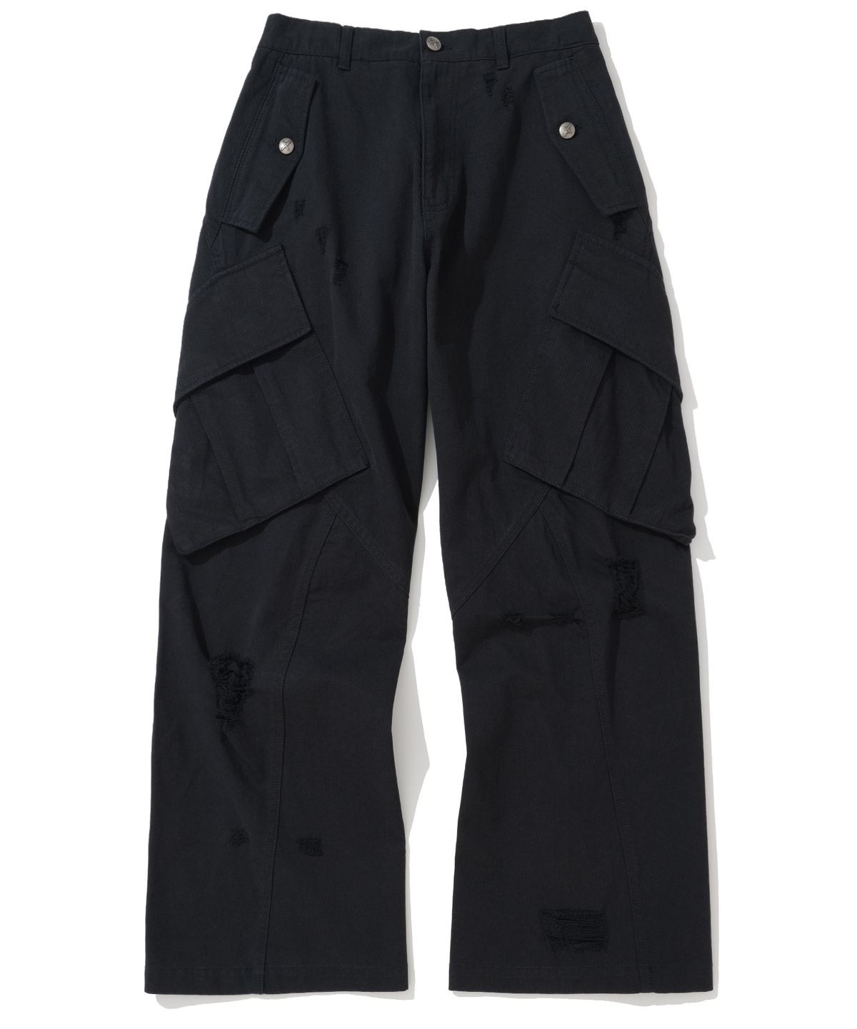 낫포너드(NOT4NERD) Distressed Incision Cargo Denim Pants - Black