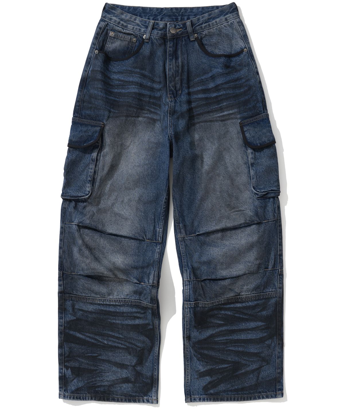 낫포너드(NOT4NERD) Dirty Washed Parachute Cargo Denim Pants - Deep Blue