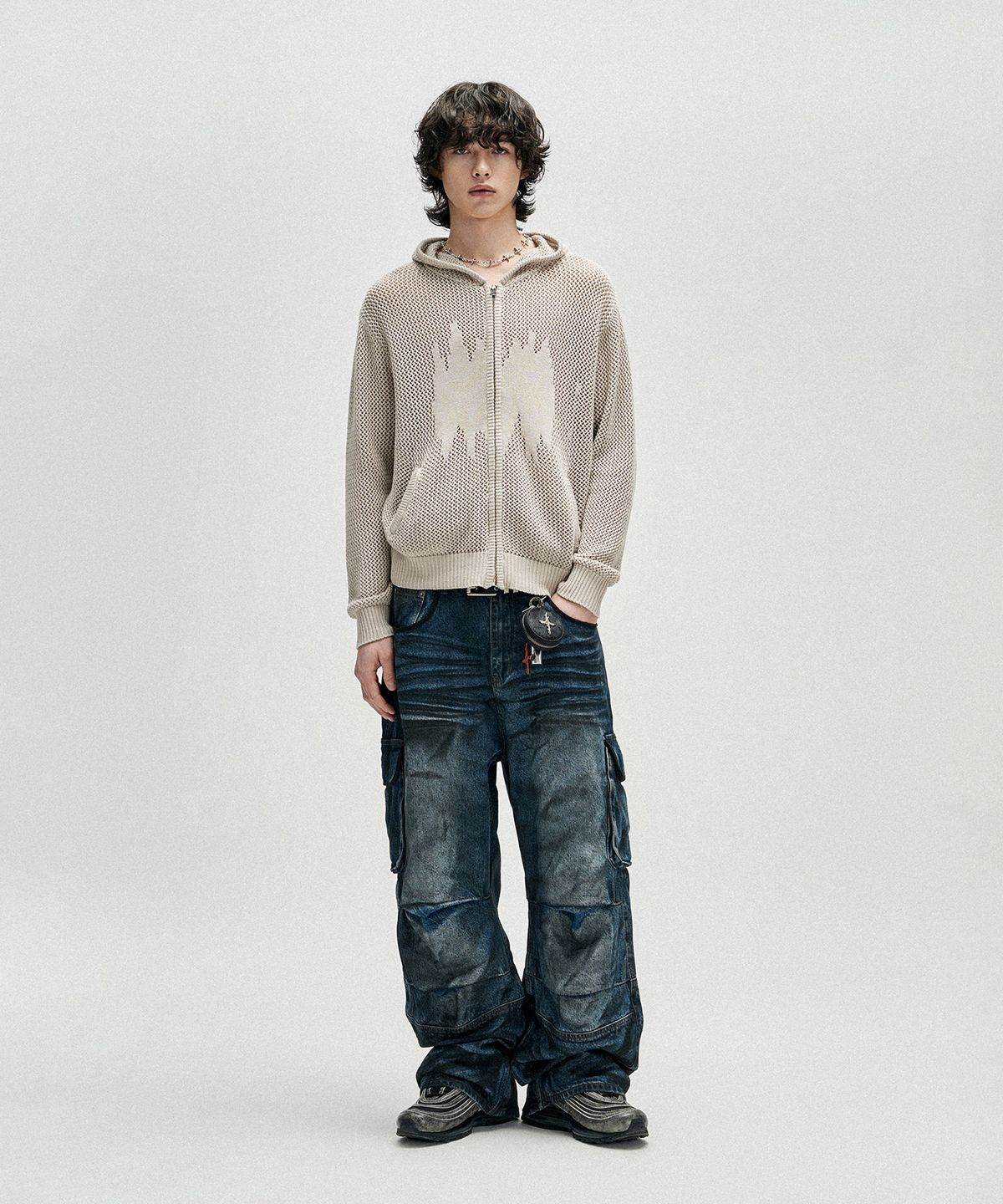 낫포너드(NOT4NERD) Dirty Washed Parachute Cargo Denim Pants - Deep Blue