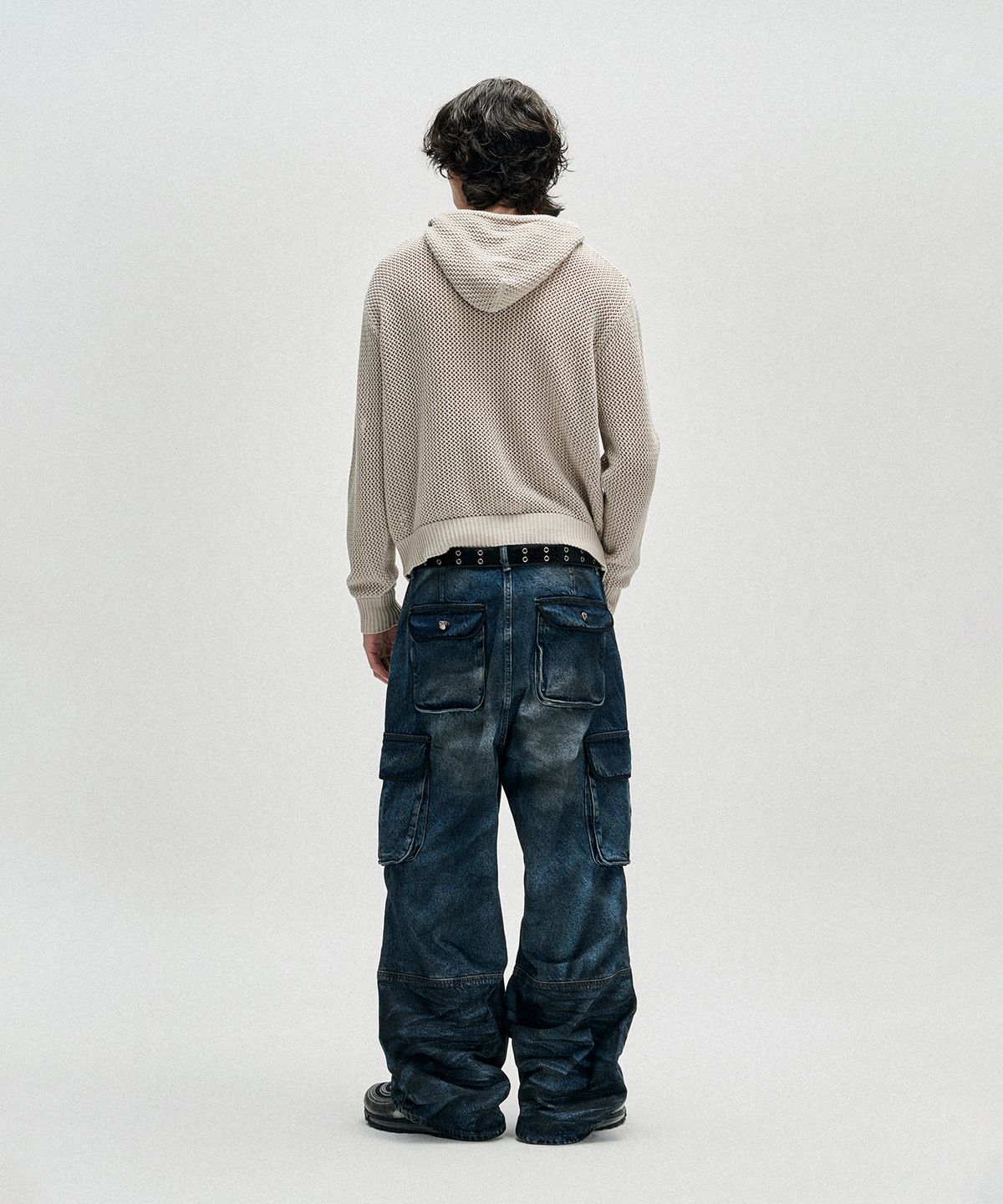 낫포너드(NOT4NERD) Dirty Washed Parachute Cargo Denim Pants - Deep Blue