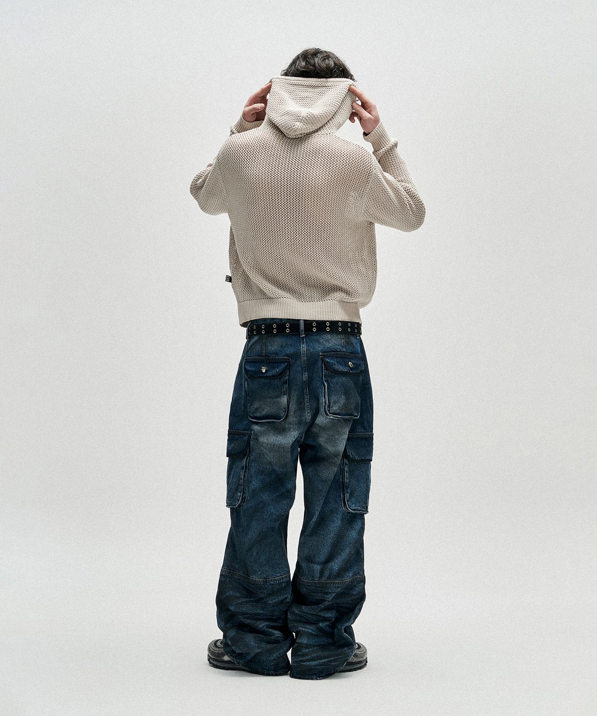 낫포너드(NOT4NERD) Dirty Washed Parachute Cargo Denim Pants - Deep Blue