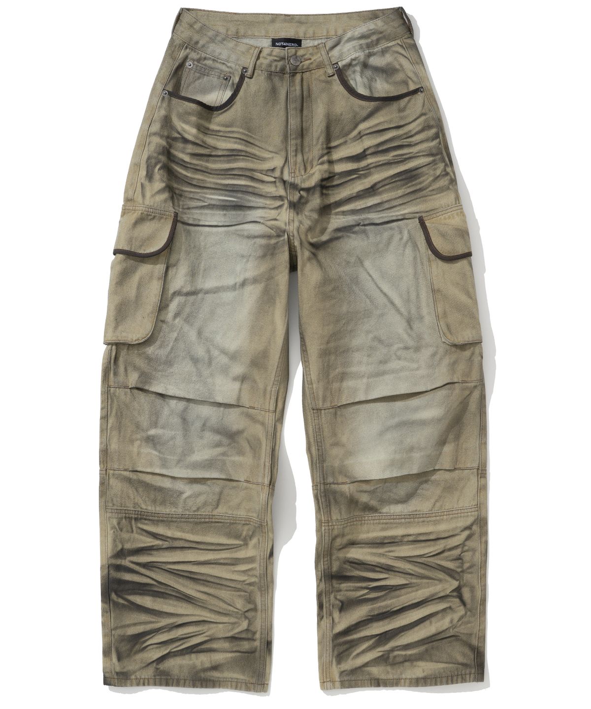 낫포너드(NOT4NERD) Dirty Washed Parachute Cargo Denim Pants - Beige