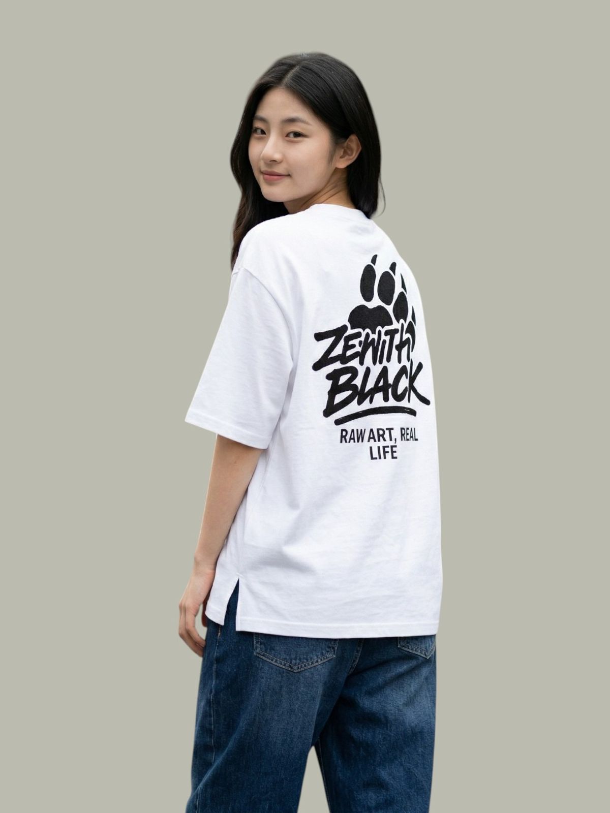 지블랙(ZBLACK) 제니스 블랙 베어풋 오버핏 반팔 화이트