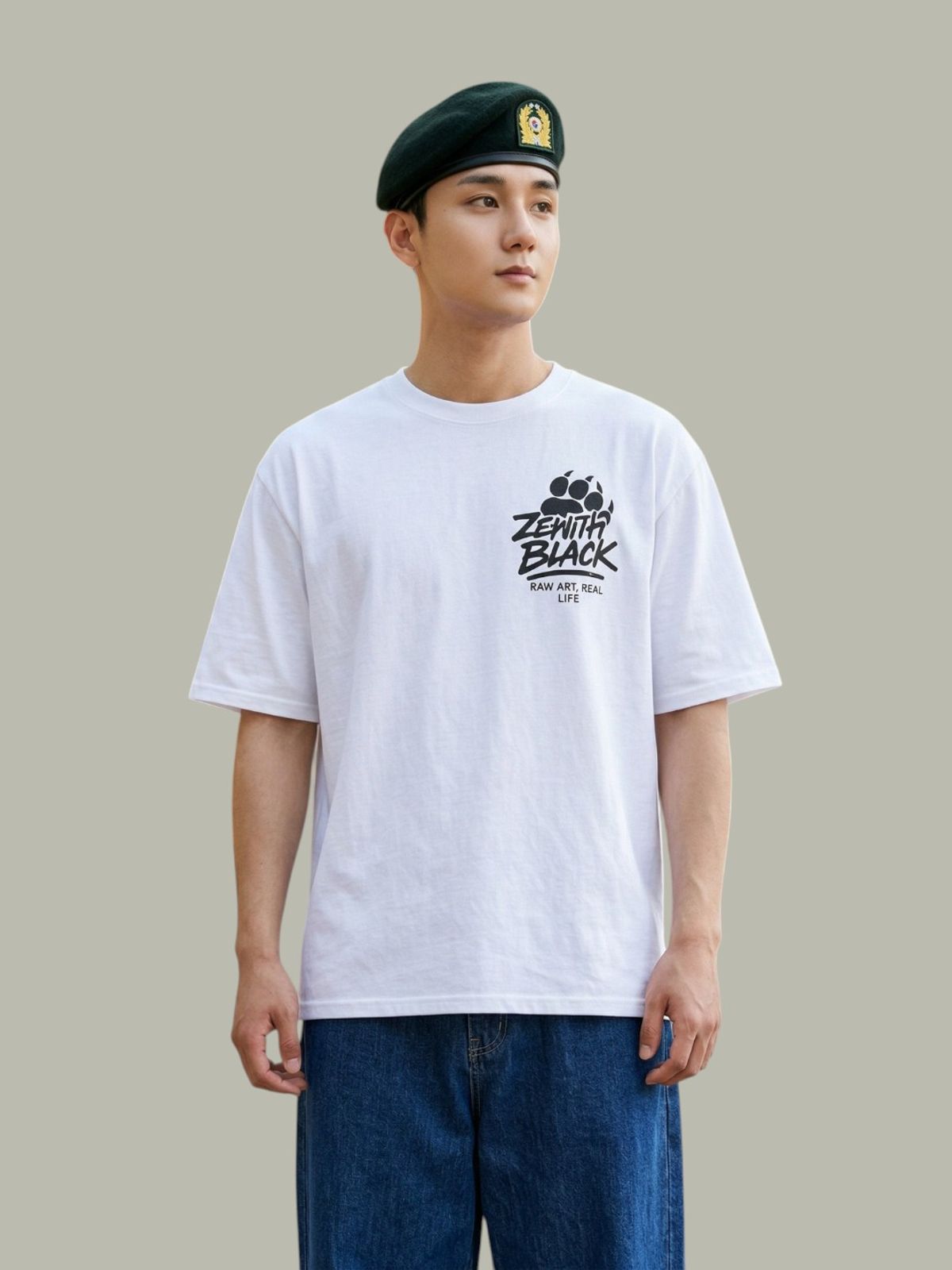 지블랙(ZBLACK) 제니스 블랙 베어풋 오버핏 반팔 화이트