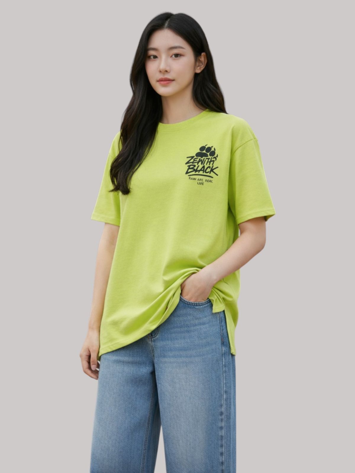 지블랙(ZBLACK) 제니스 블랙 베어풋 오버핏 반팔 네온엘로우