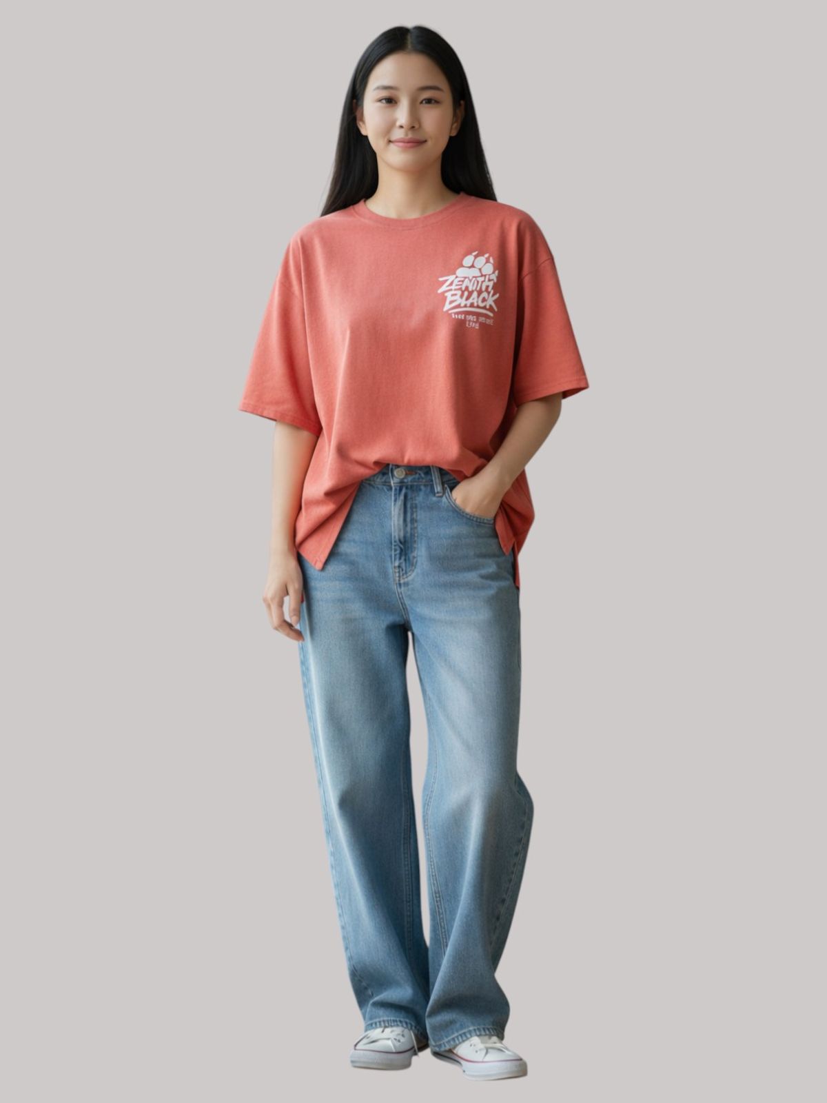 지블랙(ZBLACK) 제니스 블랙 베어풋 오버핏 반팔 코랄레드