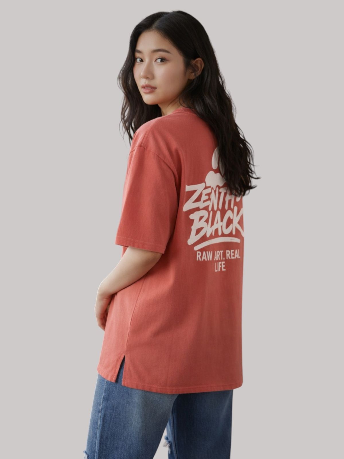 지블랙(ZBLACK) 제니스 블랙 베어풋 오버핏 반팔 코랄레드