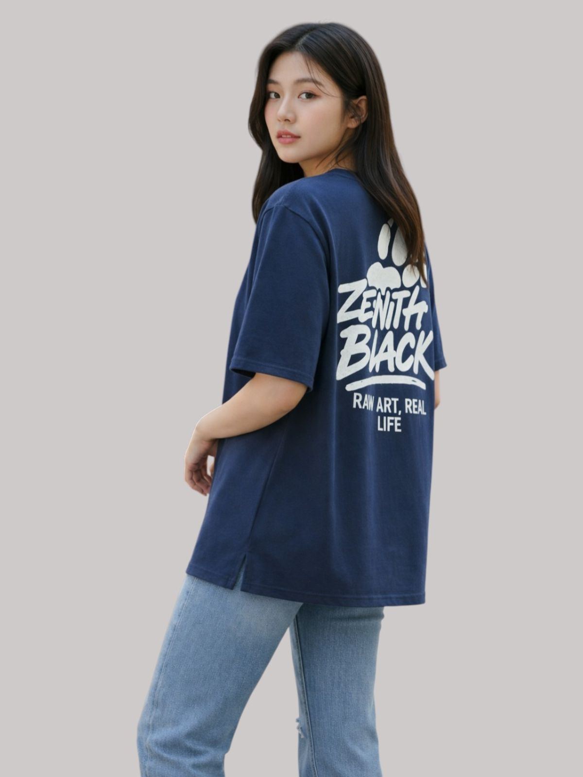 지블랙(ZBLACK) 제니스 블랙 베어풋 오버핏 반팔 네이비