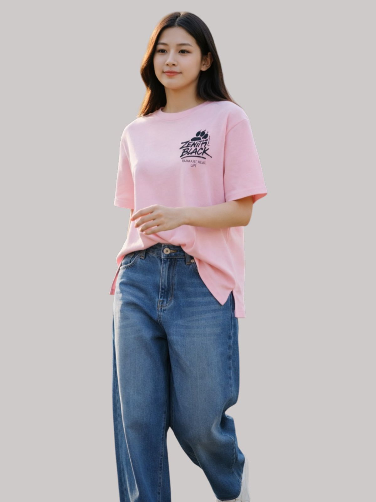 지블랙(ZBLACK) 제니스 블랙 베어풋 오버핏 반팔 핑크