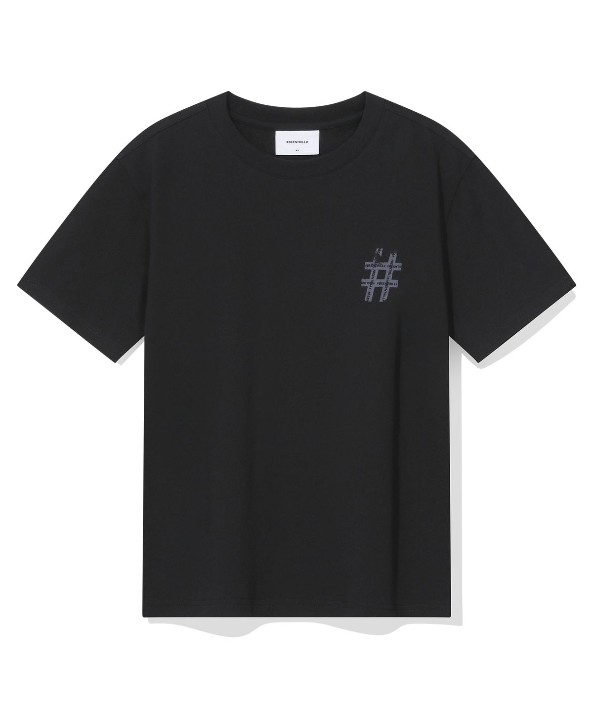 빈트릴(BEENTRILL) 우먼스 빈티지 해시태그 반팔티(블랙)