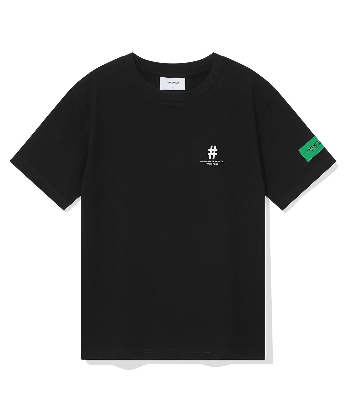 빈트릴(BEENTRILL) 우먼스 그린 테이핑 해시태그 반팔티(블랙)