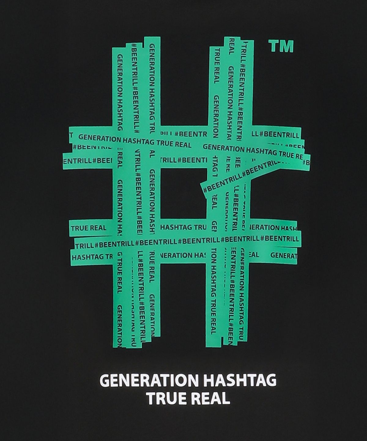 빈트릴(BEENTRILL) 우먼스 그린 테이핑 해시태그 반팔티(블랙)