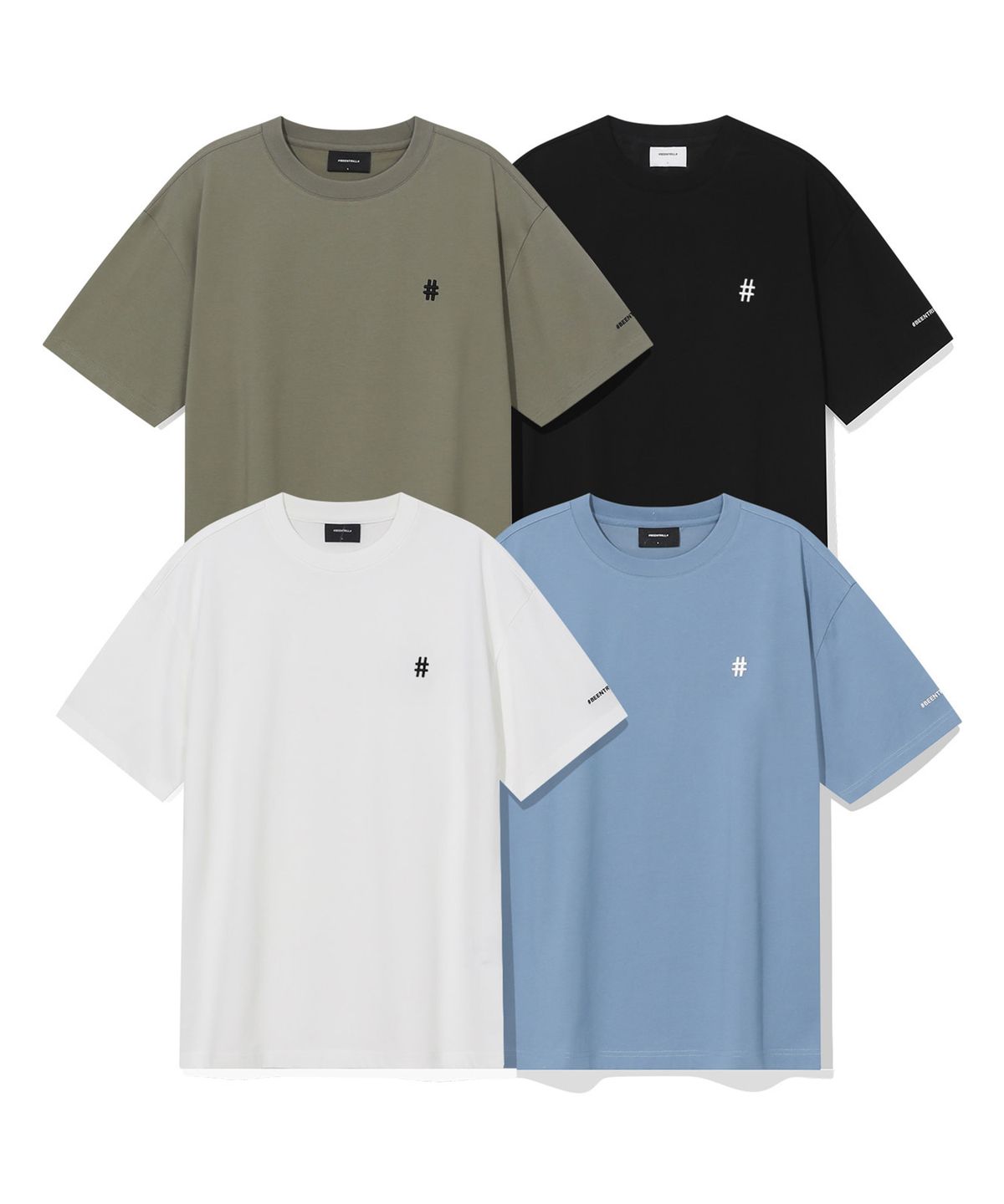 빈트릴(BEENTRILL) 스탠다드 해시태그 오버핏 반팔티(올리브)