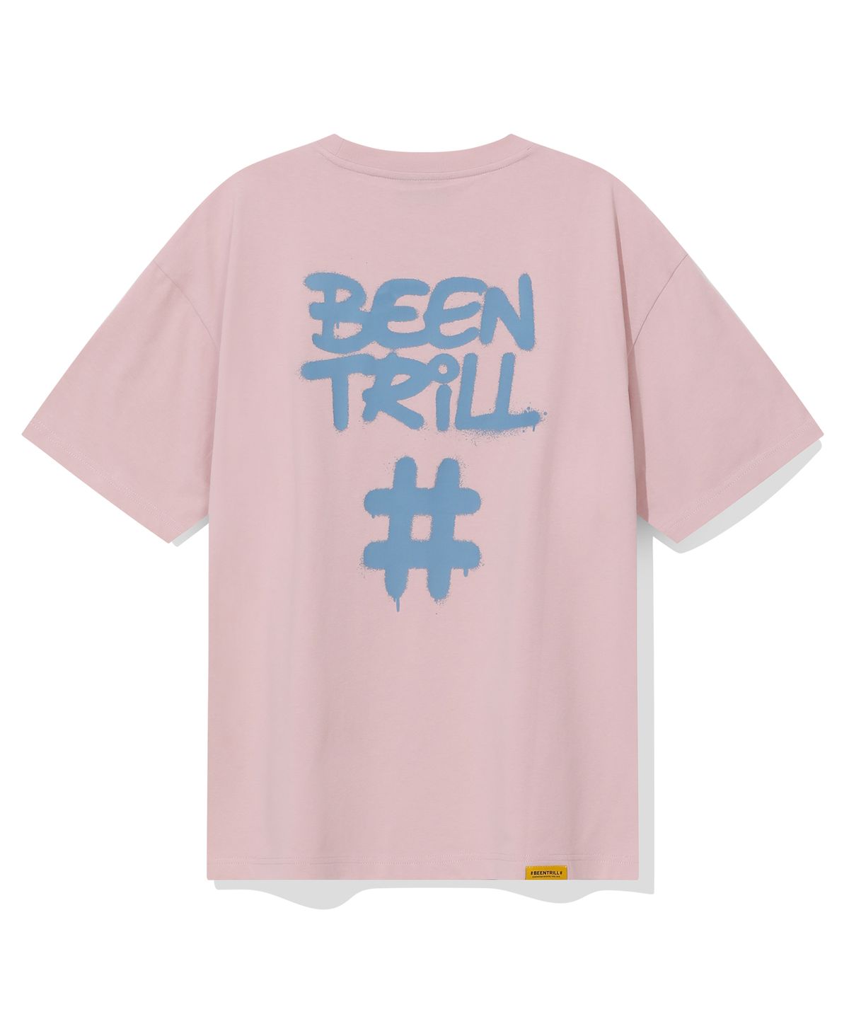 빈트릴(BEENTRILL) 스프레이 해시태그 오버핏 반팔티(라이트 핑크)