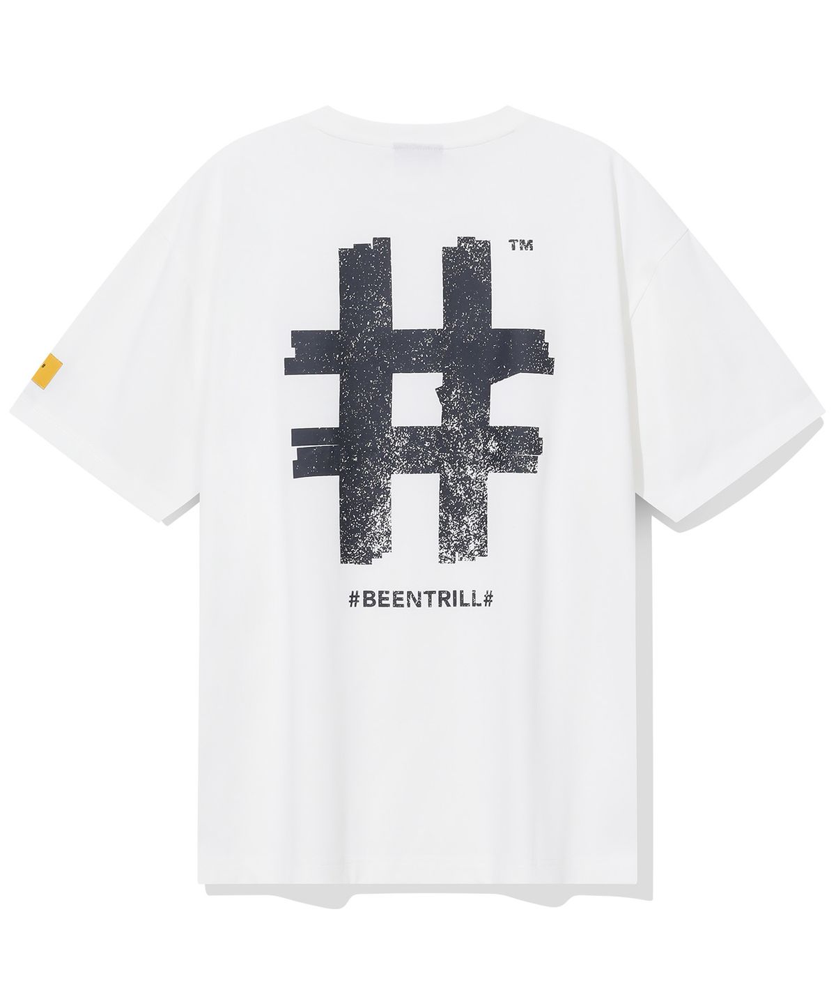 빈트릴(BEENTRILL) 스탬프 해시태그 오버핏 반팔티(오프 화이트)