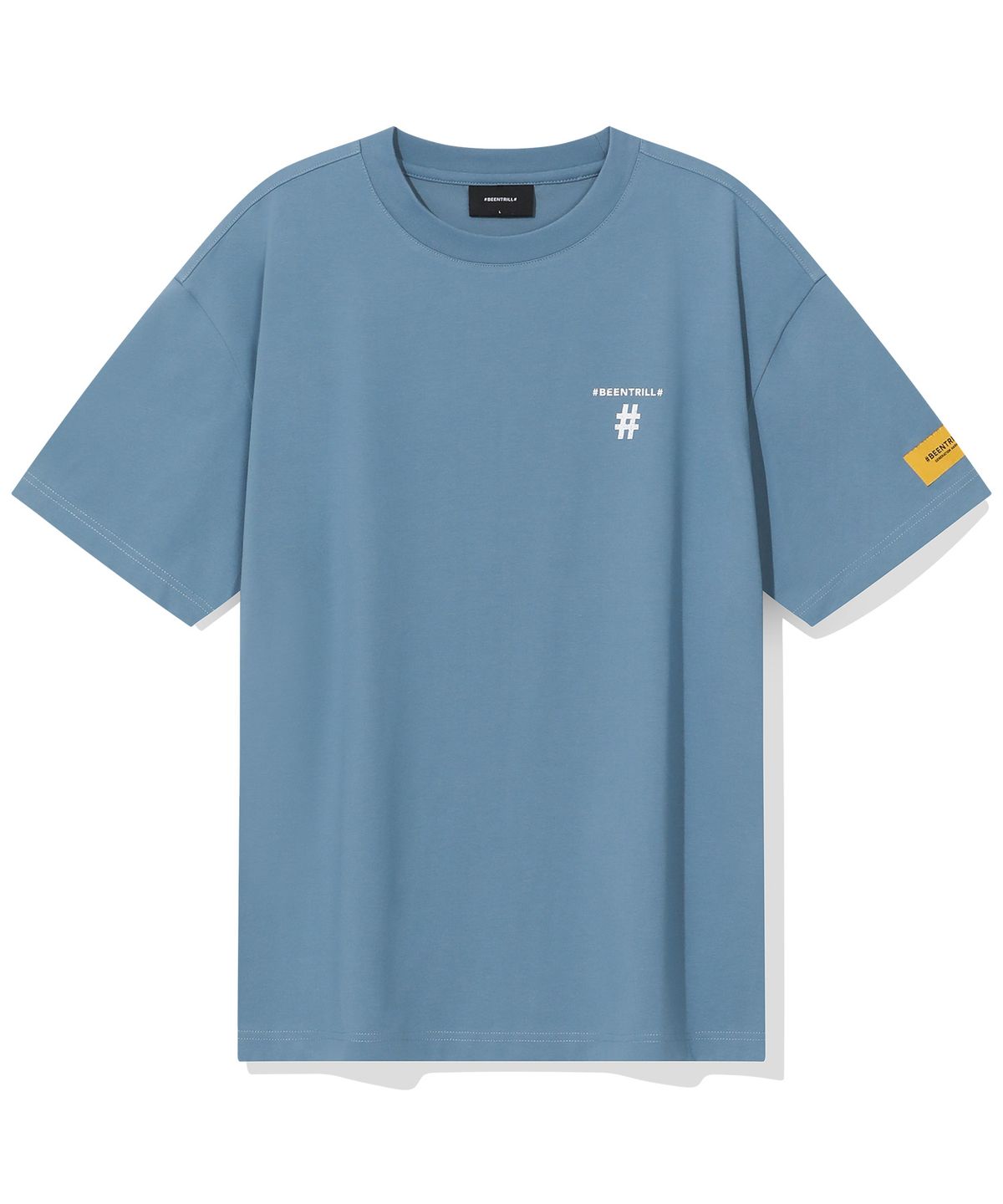 빈트릴(BEENTRILL) 스탬프 해시태그 오버핏 반팔티(빈티지 블루)