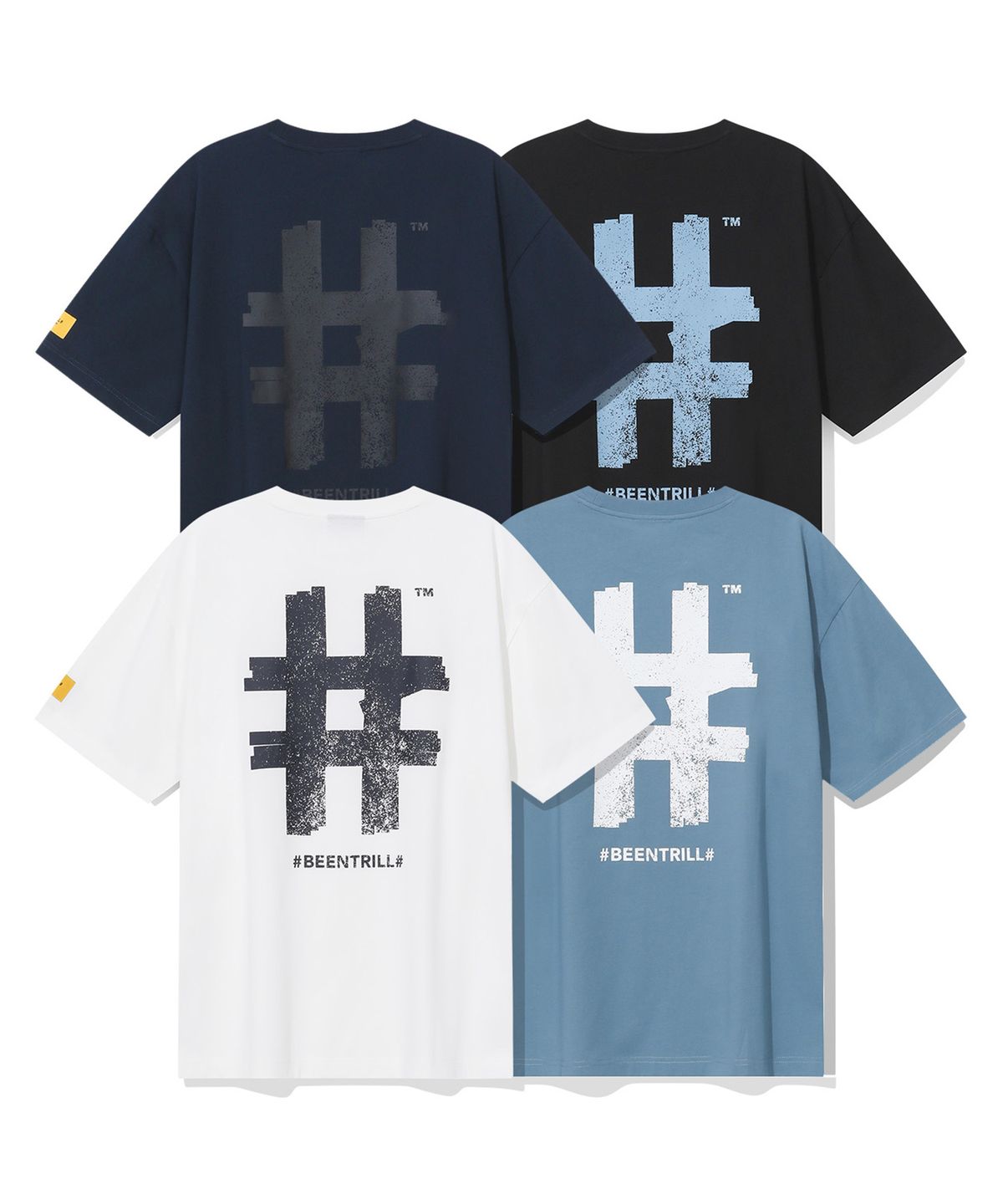 빈트릴(BEENTRILL) 스탬프 해시태그 오버핏 반팔티(빈티지 블루)