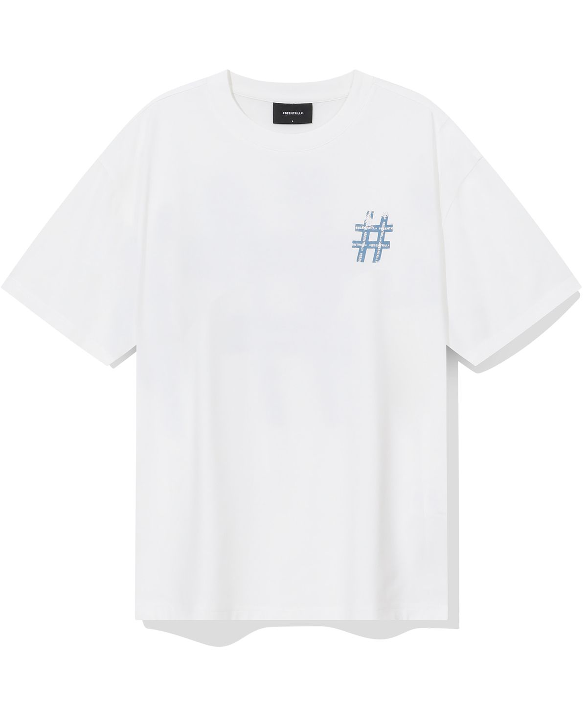 빈트릴(BEENTRILL) 빈티지 해시태그 오버핏 반팔티(오프 화이트)