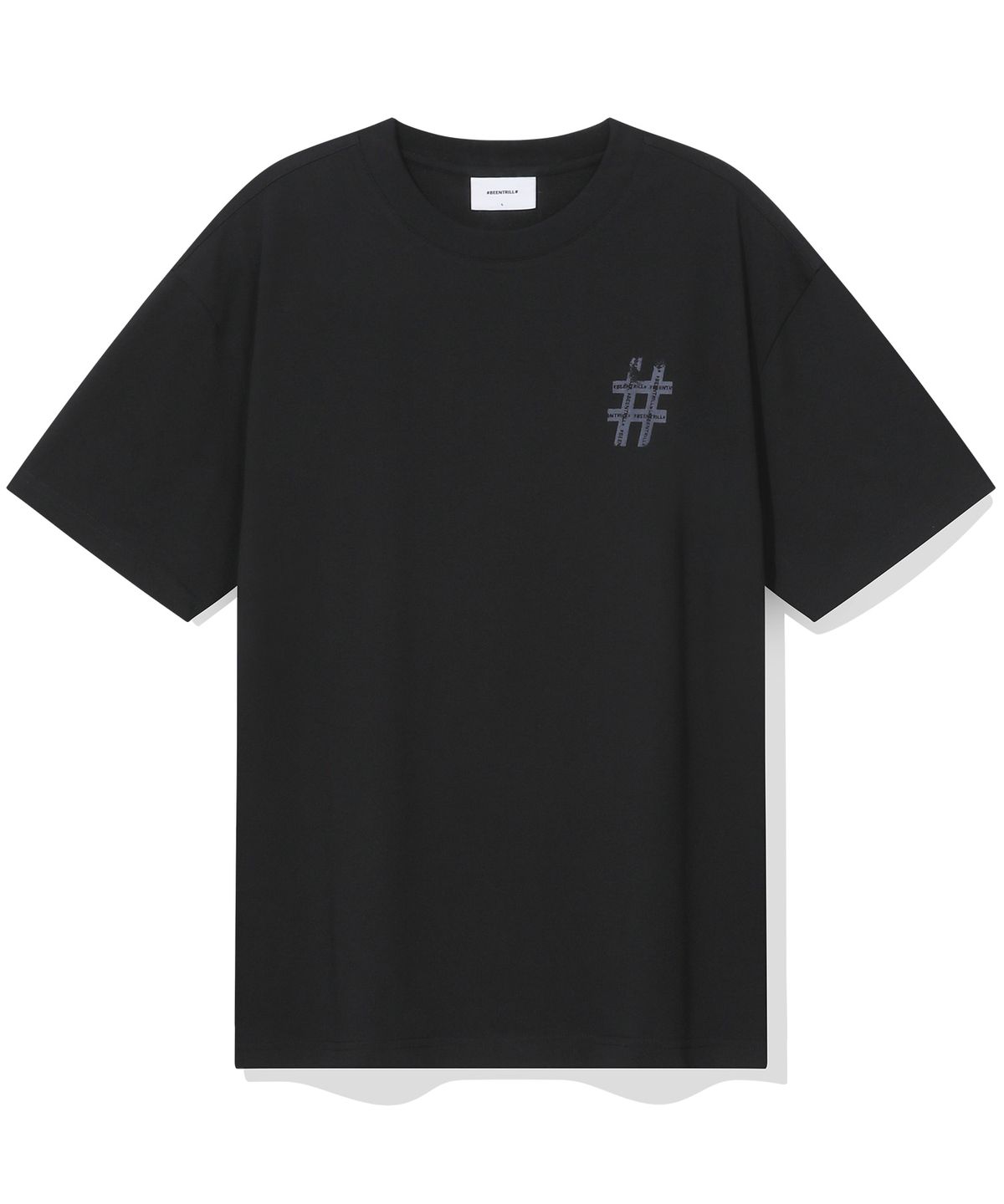 빈트릴(BEENTRILL) 빈티지 해시태그 오버핏 반팔티(블랙)