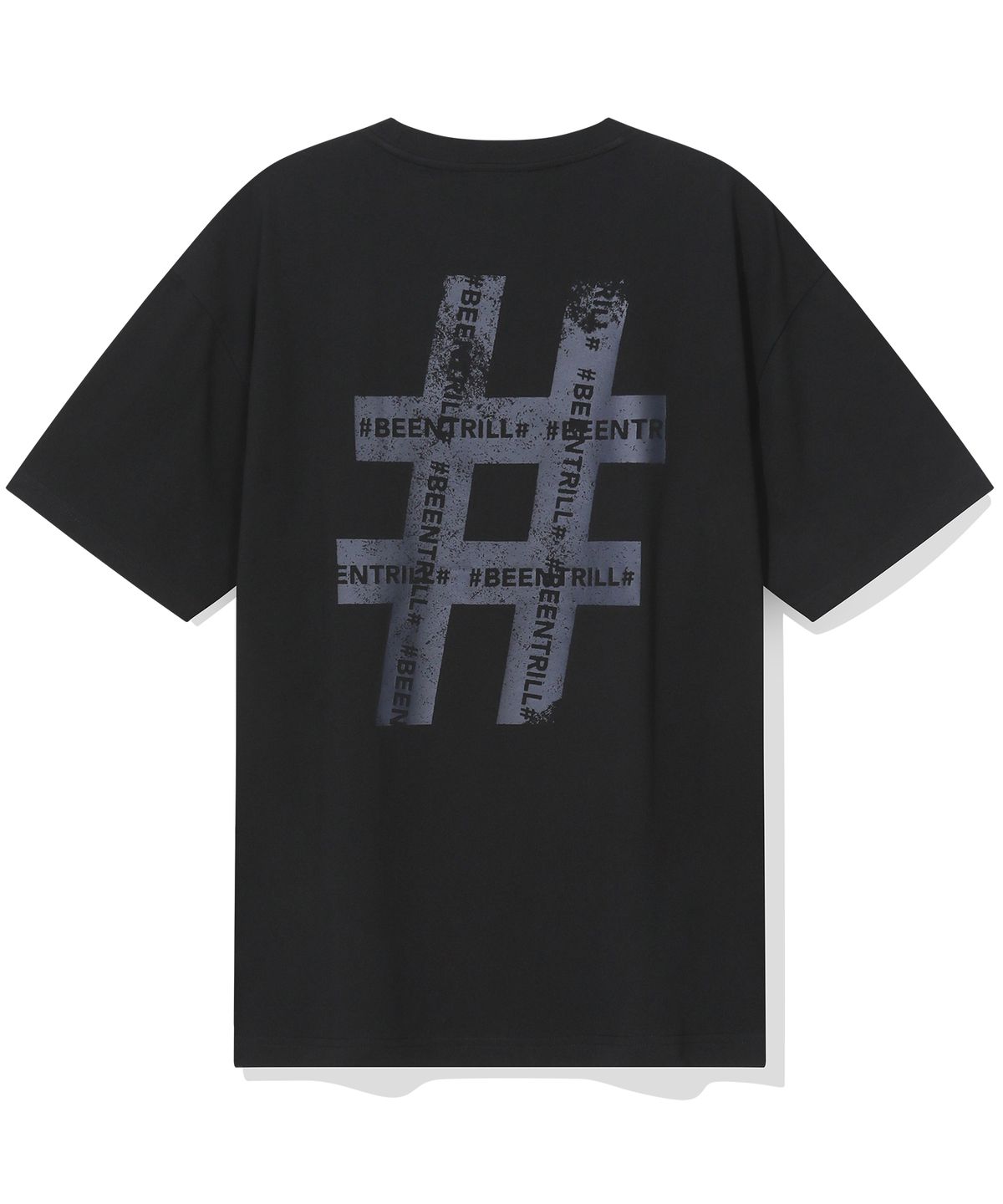 빈트릴(BEENTRILL) 빈티지 해시태그 오버핏 반팔티(블랙)