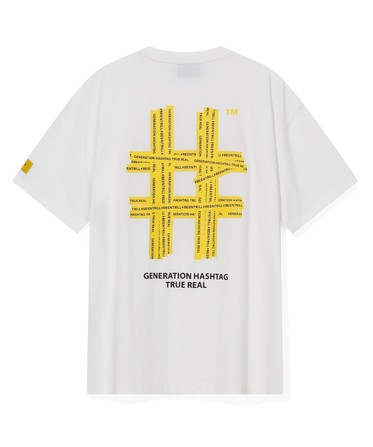 빈트릴(BEENTRILL) 테이핑 해시태그 오버핏 반팔티(오프 화이트)