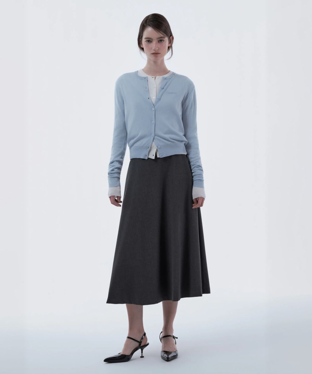 마우솔레움(MAU SOLEUM) Long Flare Suit Skirt - Dark Grey