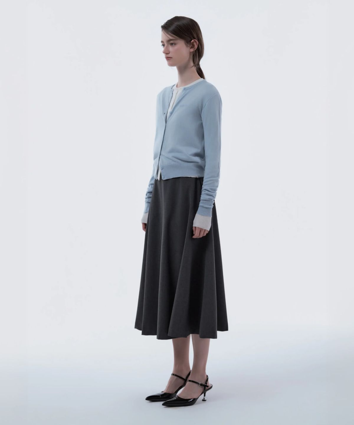 마우솔레움(MAU SOLEUM) Long Flare Suit Skirt - Dark Grey