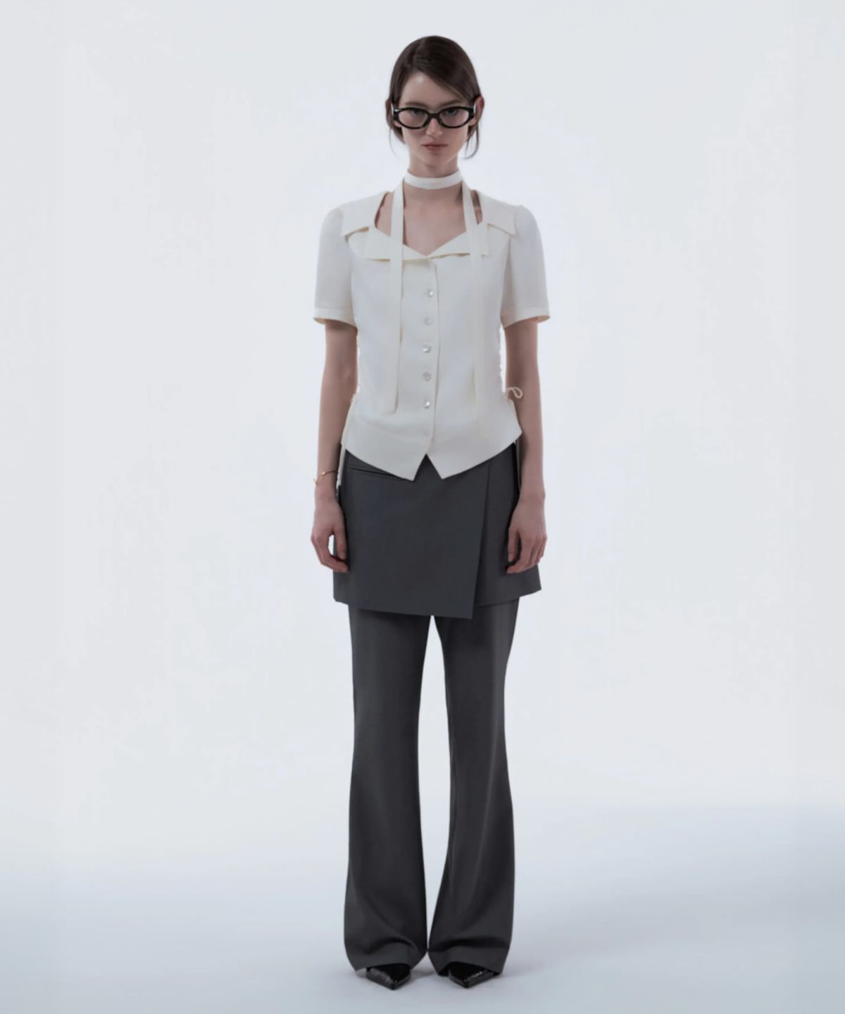 마우솔레움(MAU SOLEUM) Emma Tailored Wrap Skirt & Pants Set - Grey