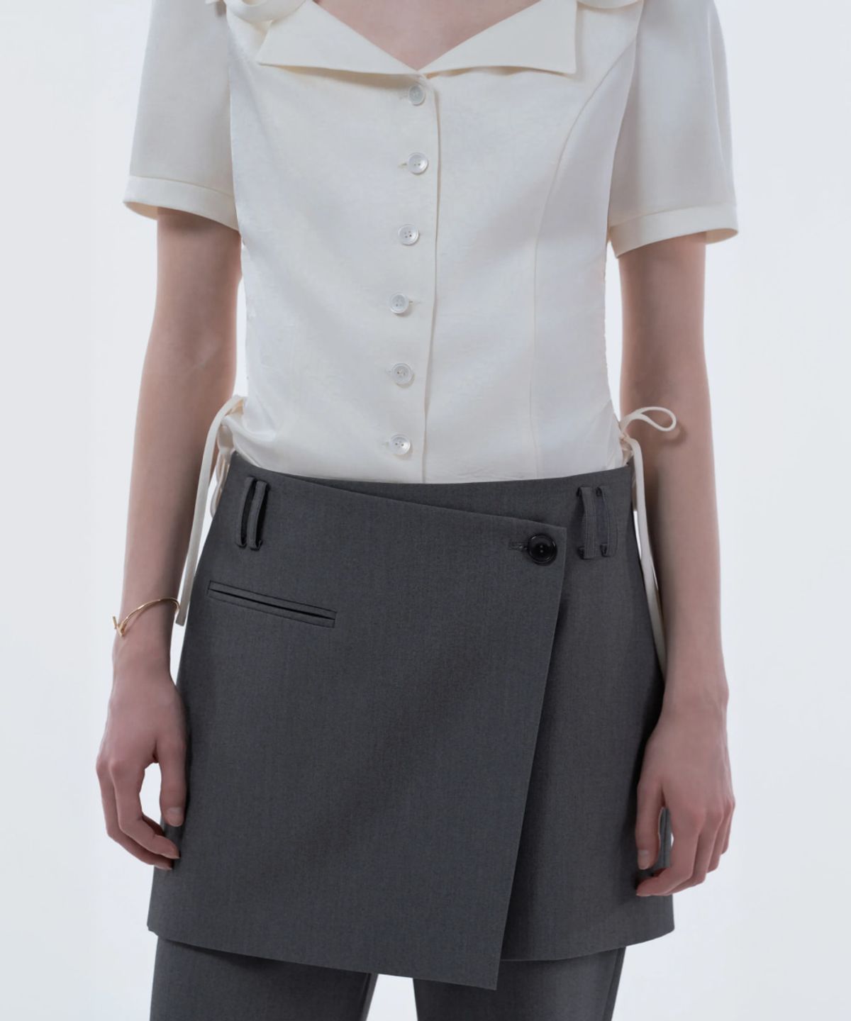 마우솔레움(MAU SOLEUM) Emma Tailored Wrap Skirt & Pants Set - Grey