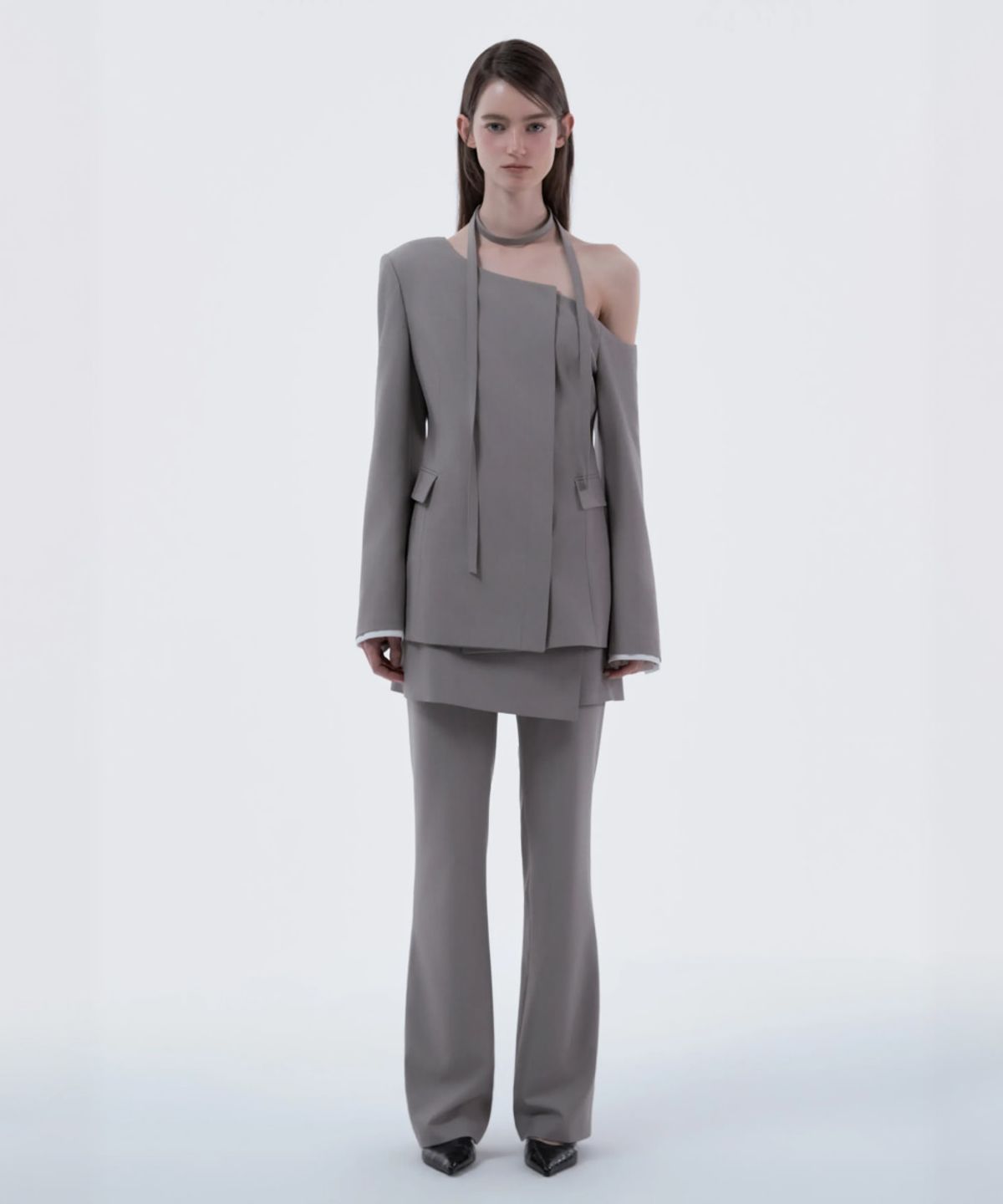 마우솔레움(MAU SOLEUM) Emma Tailored Wrap Skirt & Pants Set - Ash Beige