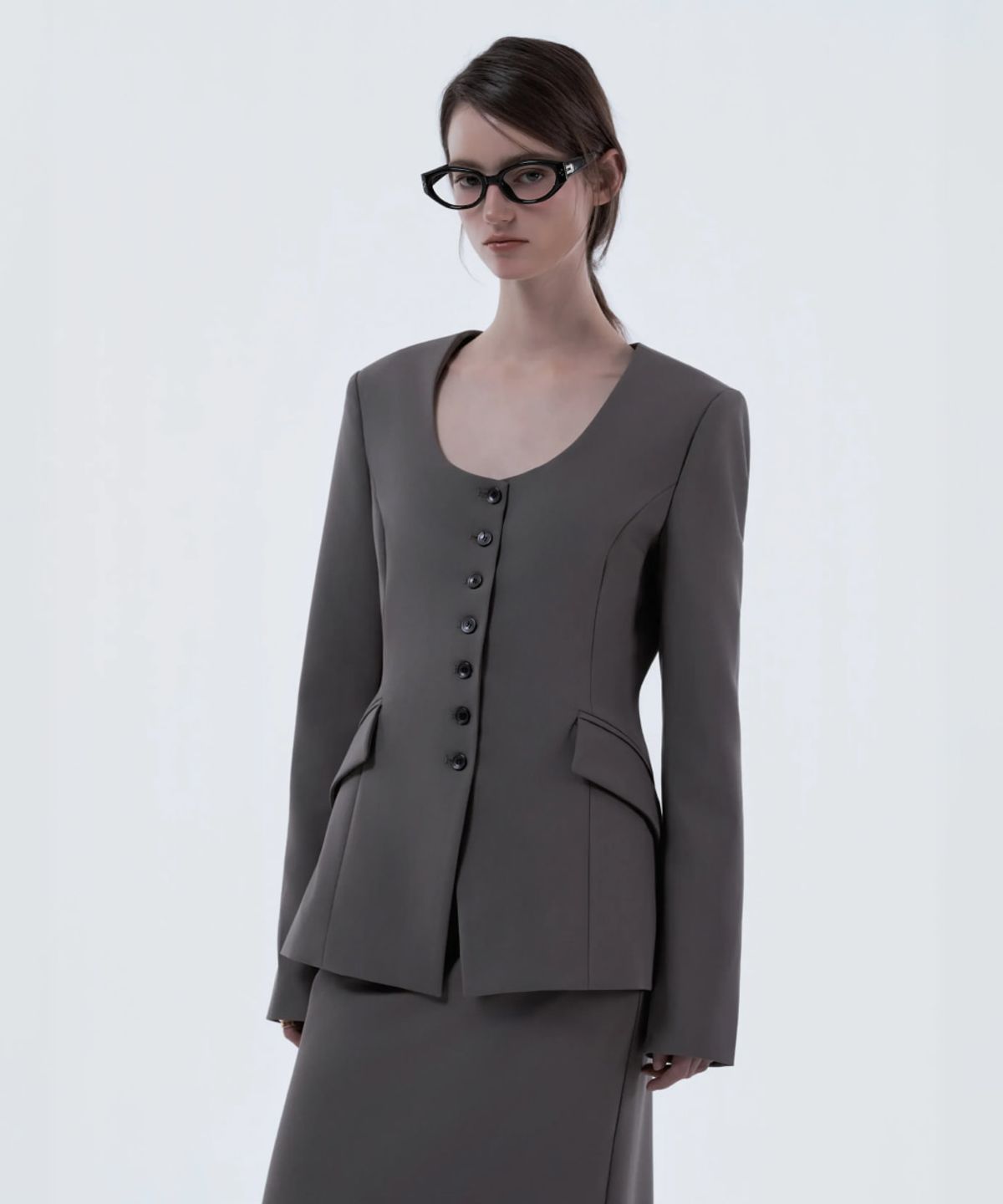 마우솔레움(MAU SOLEUM) Emma Round Neck Jacket - Ash Brown