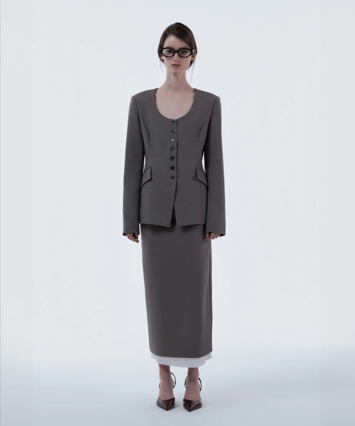 마우솔레움(MAU SOLEUM) Emma Round Neck Jacket - Ash Brown