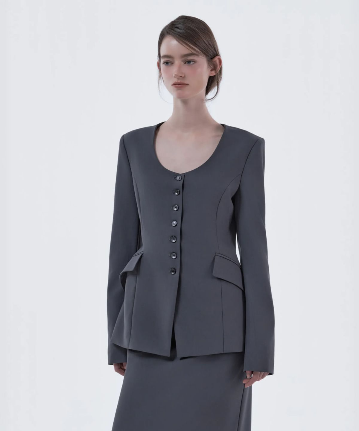 마우솔레움(MAU SOLEUM) Emma Round Neck Jacket - Blue Grey