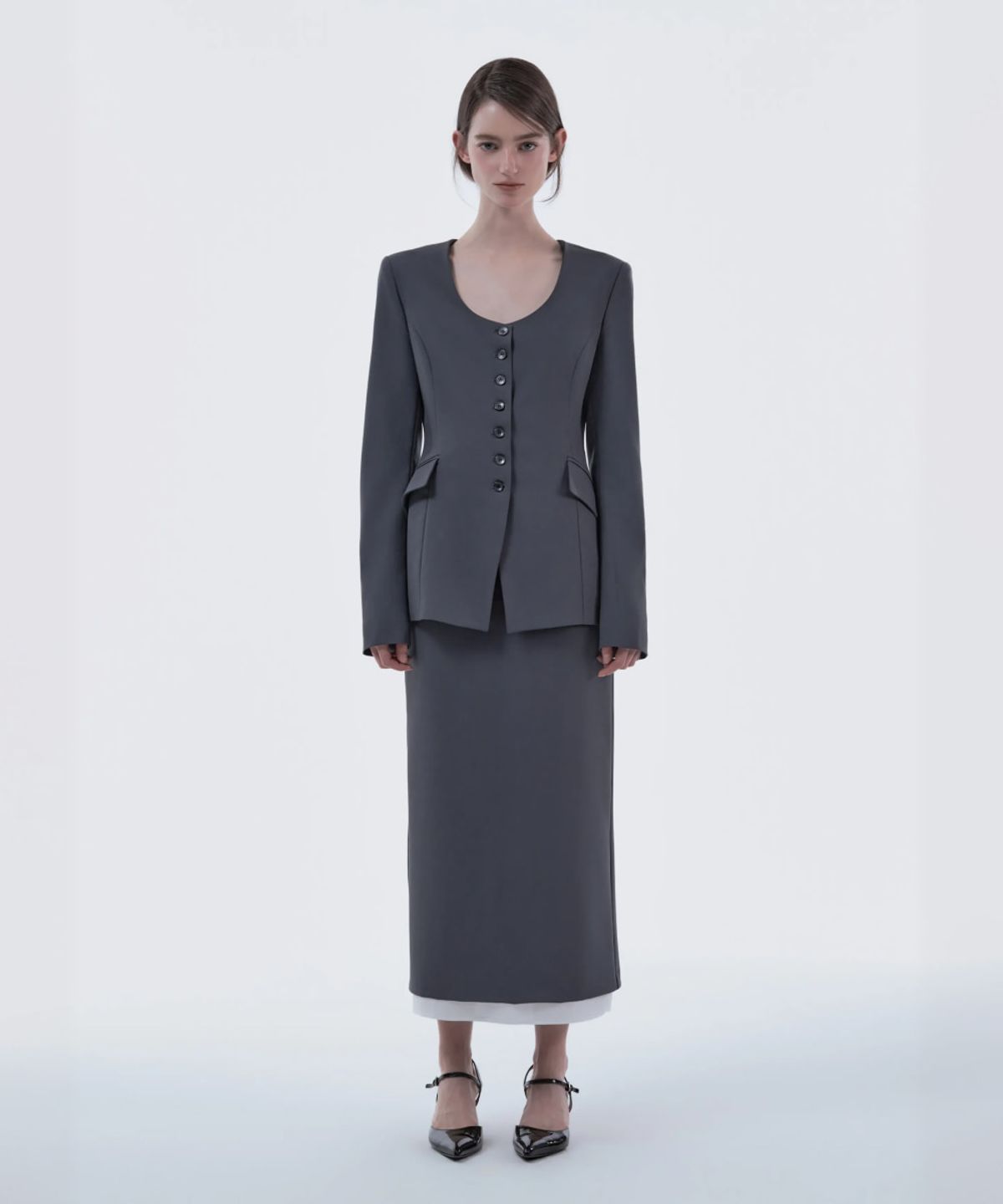 마우솔레움(MAU SOLEUM) Emma Round Neck Jacket - Blue Grey
