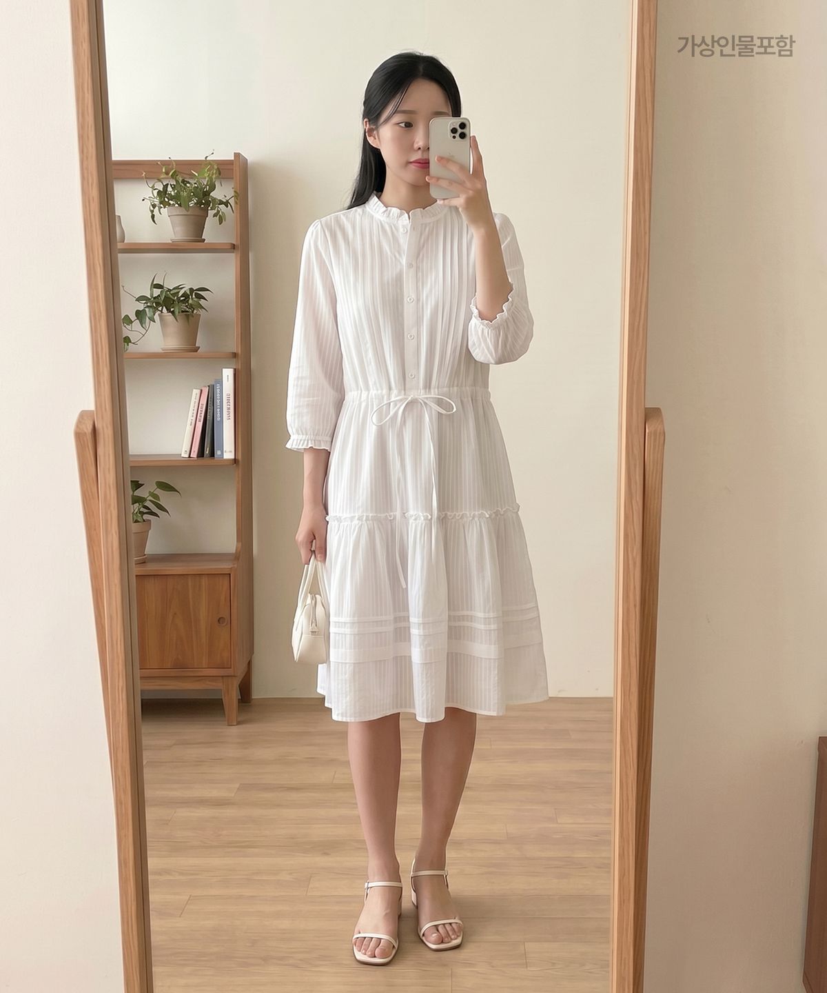 로엠(ROEM) 하이넥 코튼 미디 원피스_RMOWG23R14