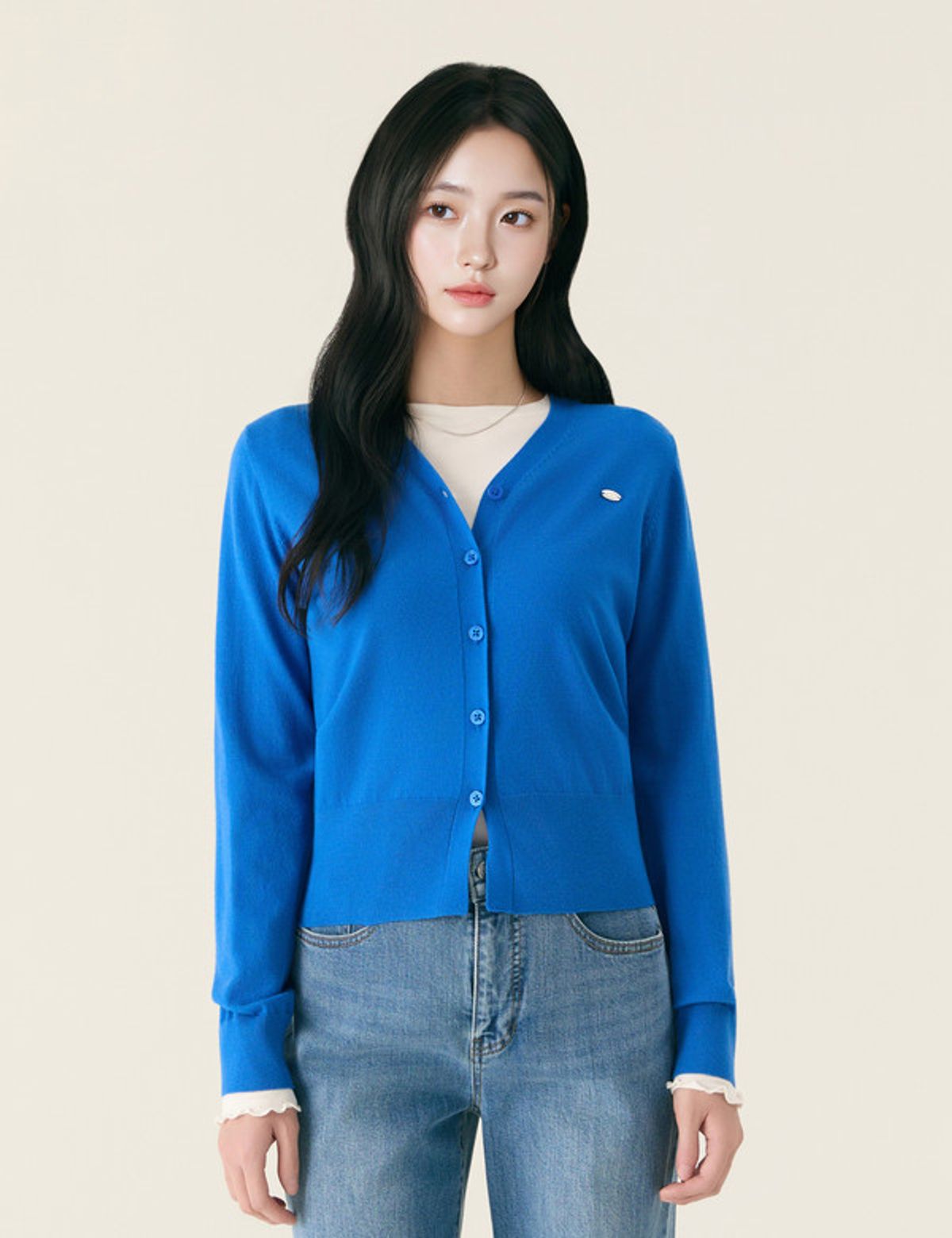로엠(ROEM) 올데이가디건 브이넥 긴팔 가디건_Blue_RMCKG23R98