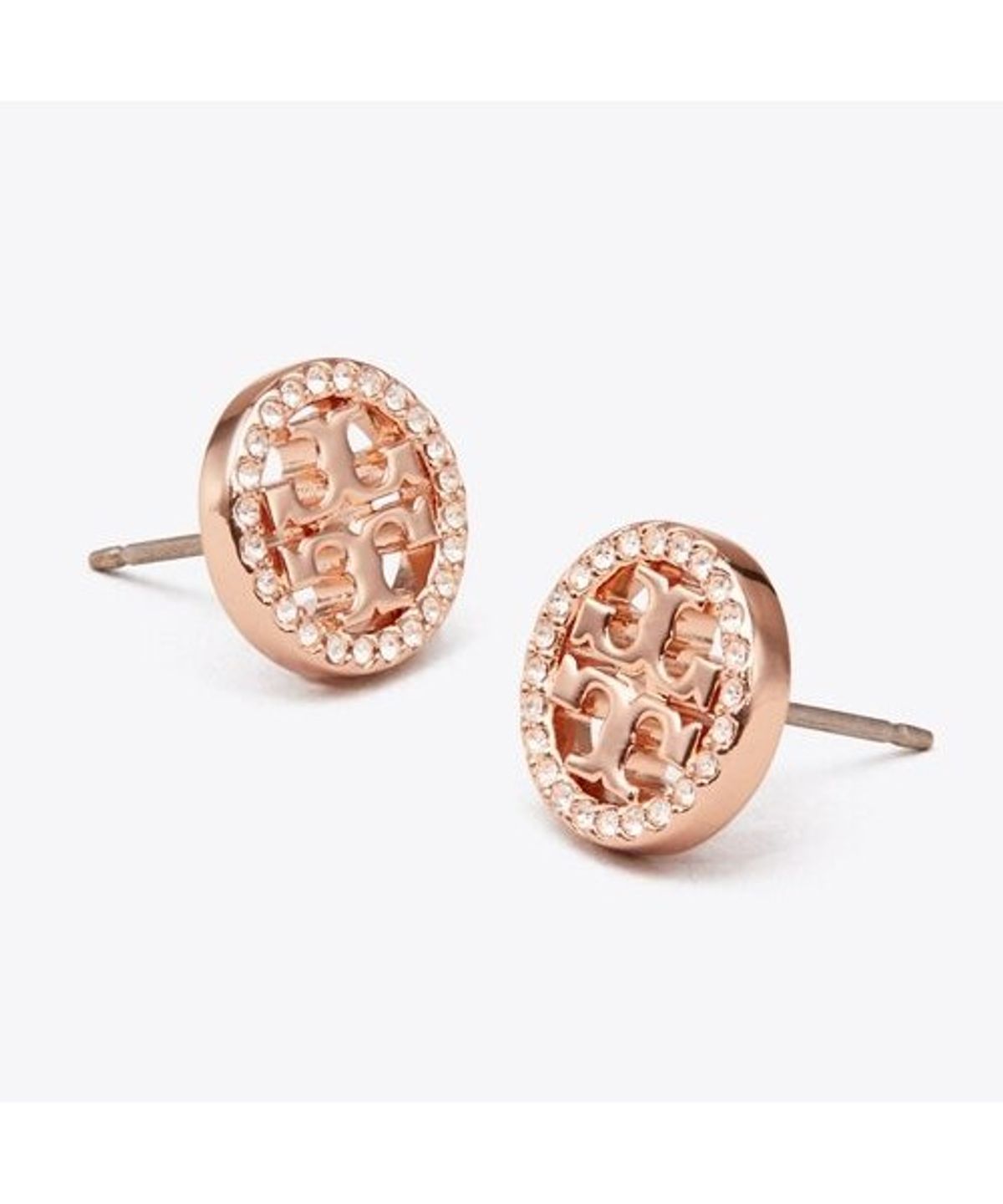 토리버치(TORYBURCH) 아이콘 페이브 서클 스터드 이어링 - 로즈 골드 / 크리스탈