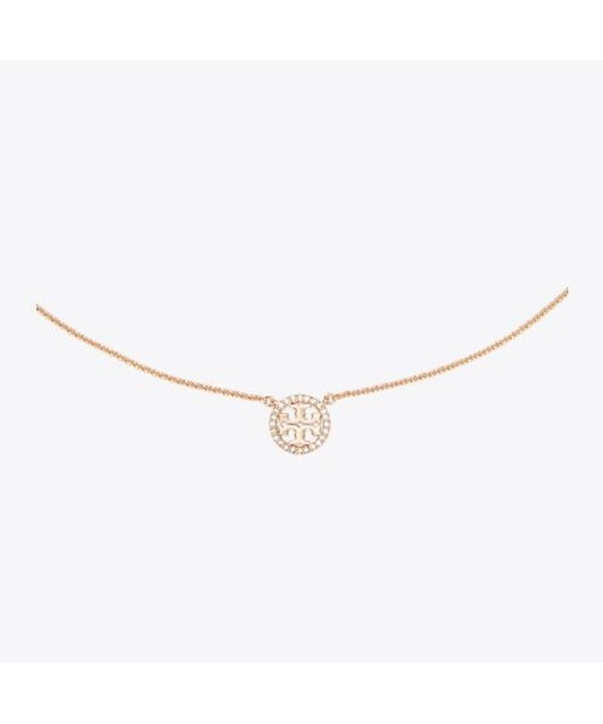 토리버치(TORYBURCH) 아이콘 페이브 펜던트 네크레이스 - 로즈 골드 / 크리스탈