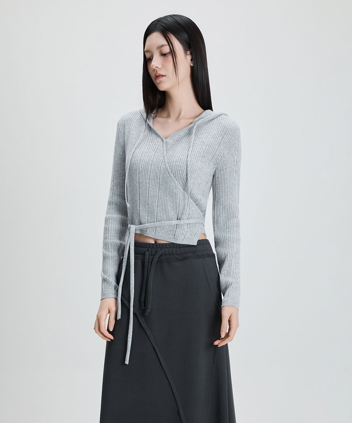 미쏘(MIXXO) 후드 랩 가디건_MIWCKG314T