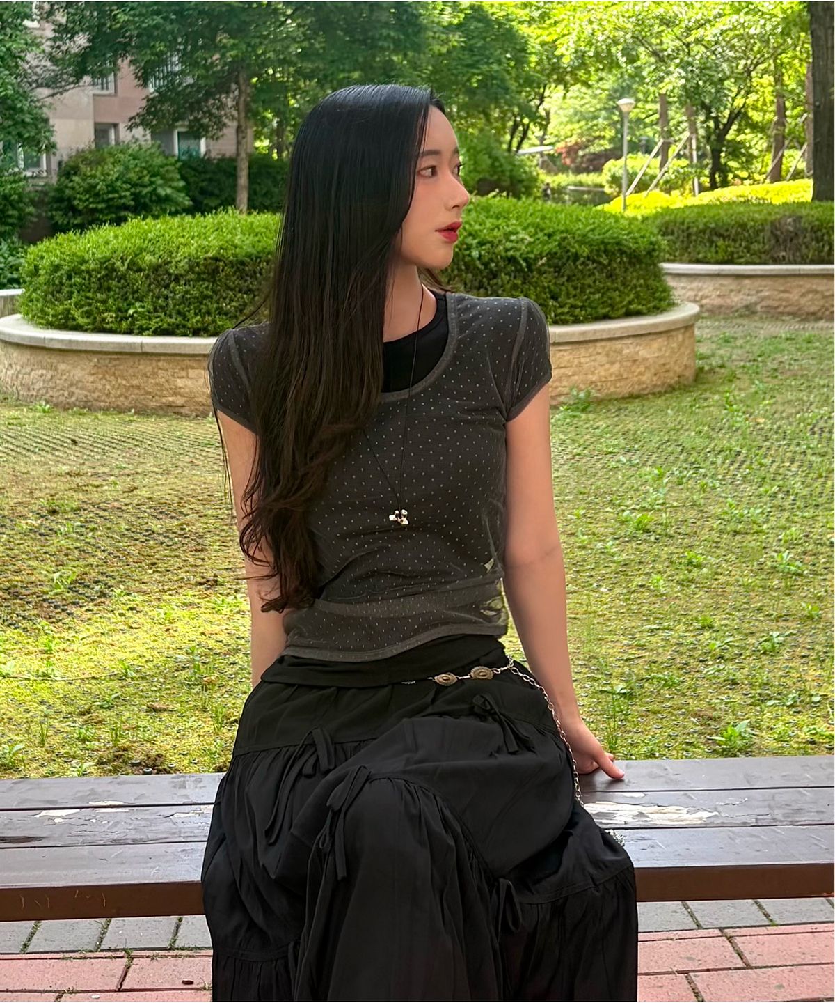 미쏘(MIXXO) 도트 시스루 레이어드 티셔츠_MIWLWG304A MIWHWG53QA