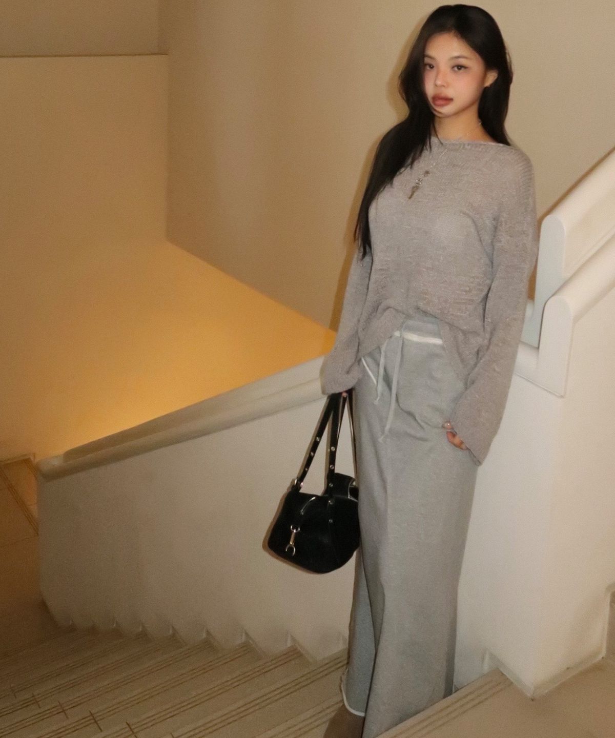 미쏘(MIXXO) 스웻 절개 스커트_MIWWHG346C