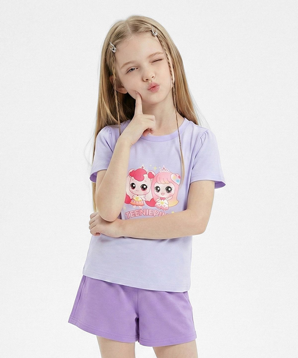 프리미에팜(PREMIERFAM) 캐치 티니핑 아동용 퍼프소매 5부 바이올렛 상하복 세트