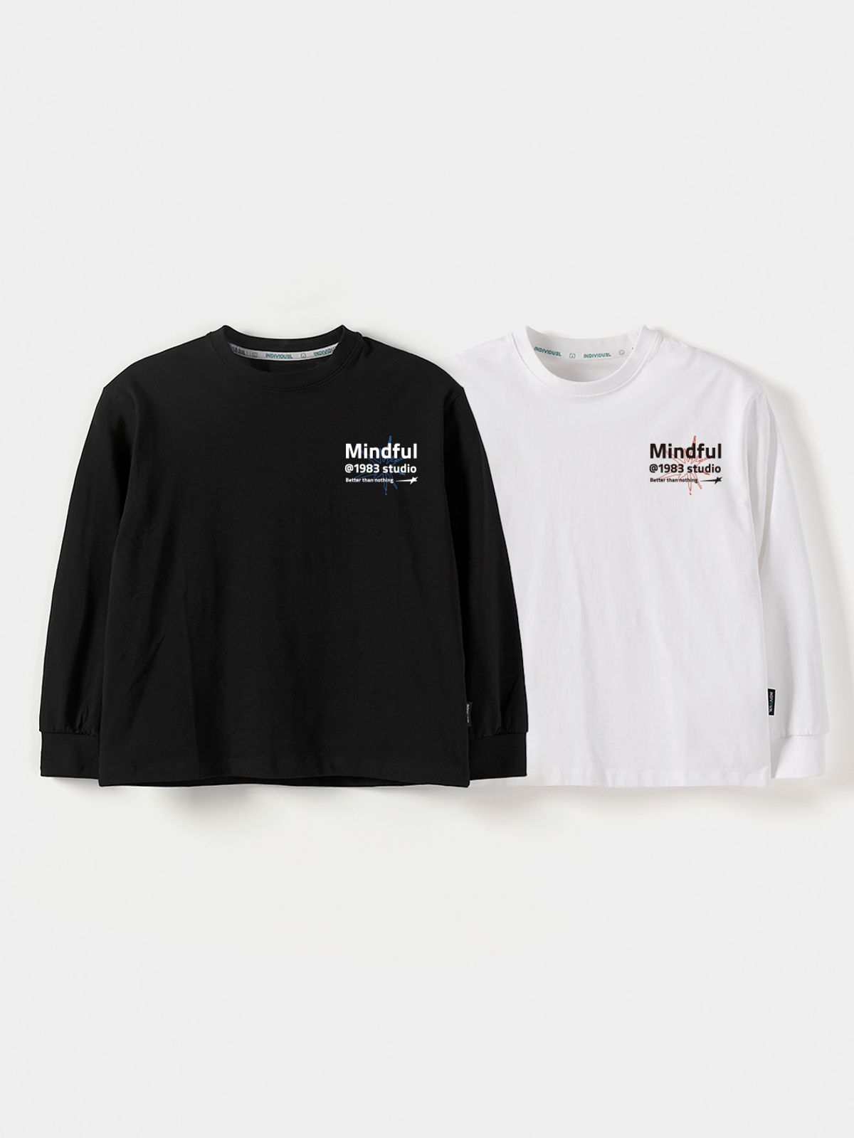 인디비주엘(INDIVIDUEL) 마인드풀 아트웍 긴팔 티셔츠 - 2 COLOR