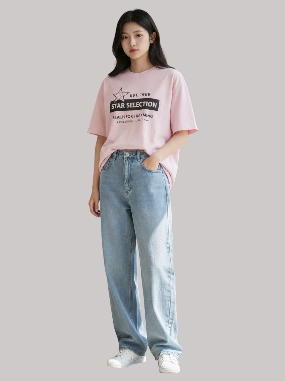 지블랙(ZBLACK) 스타셀렉션 박스 스타  오버핏 반팔 LIGHT PINK